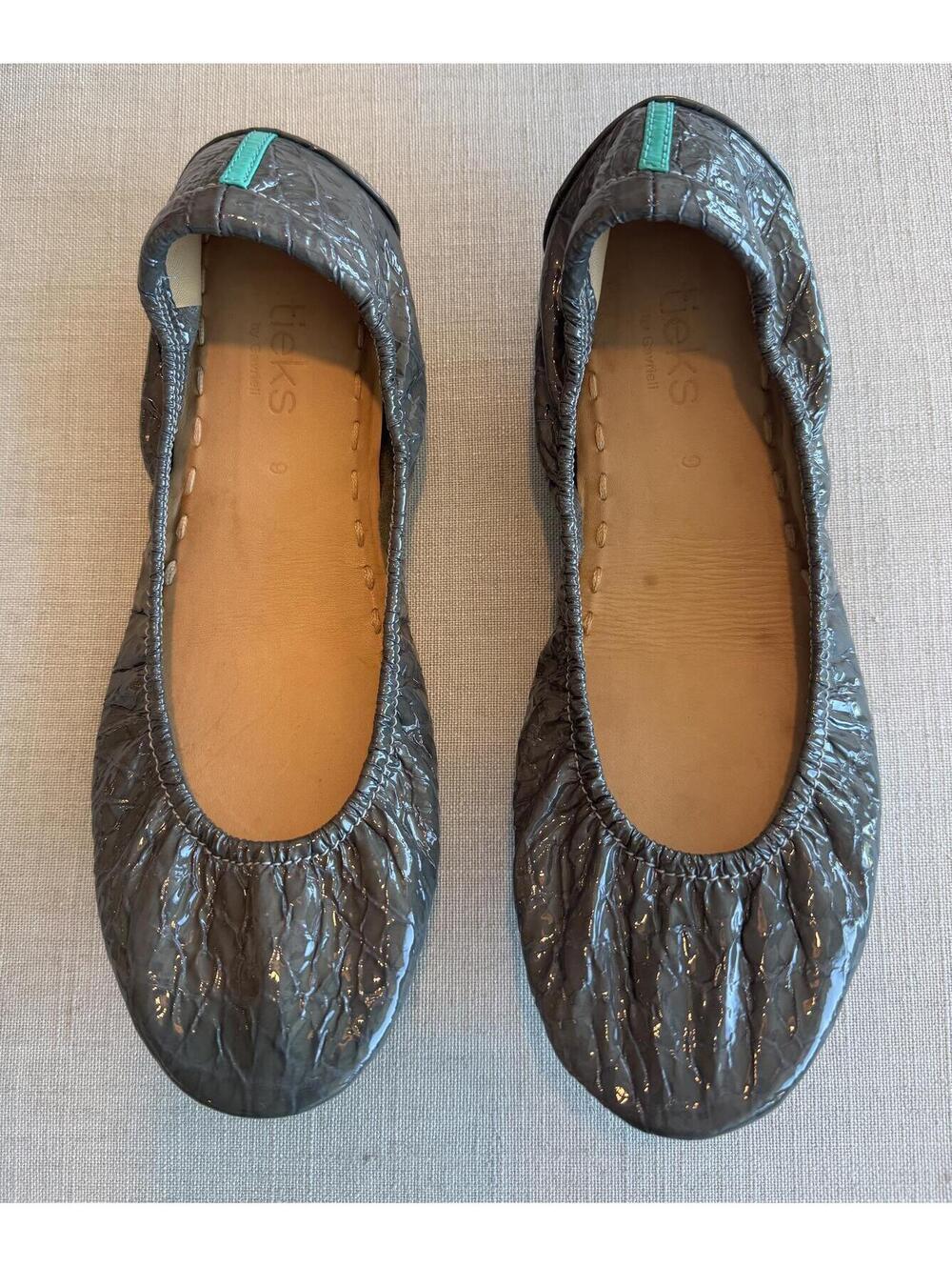 Tieks by Gavrieli Slate Gray Croc Patent Ballet Flats Size 9